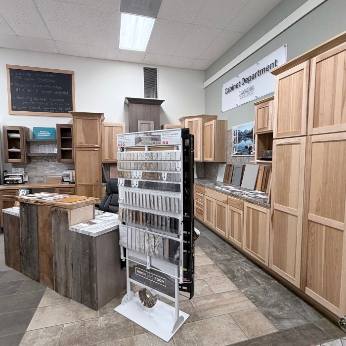 Cabinet department at Carpet One Floor & Home in Oregon with different cabinet displays.
